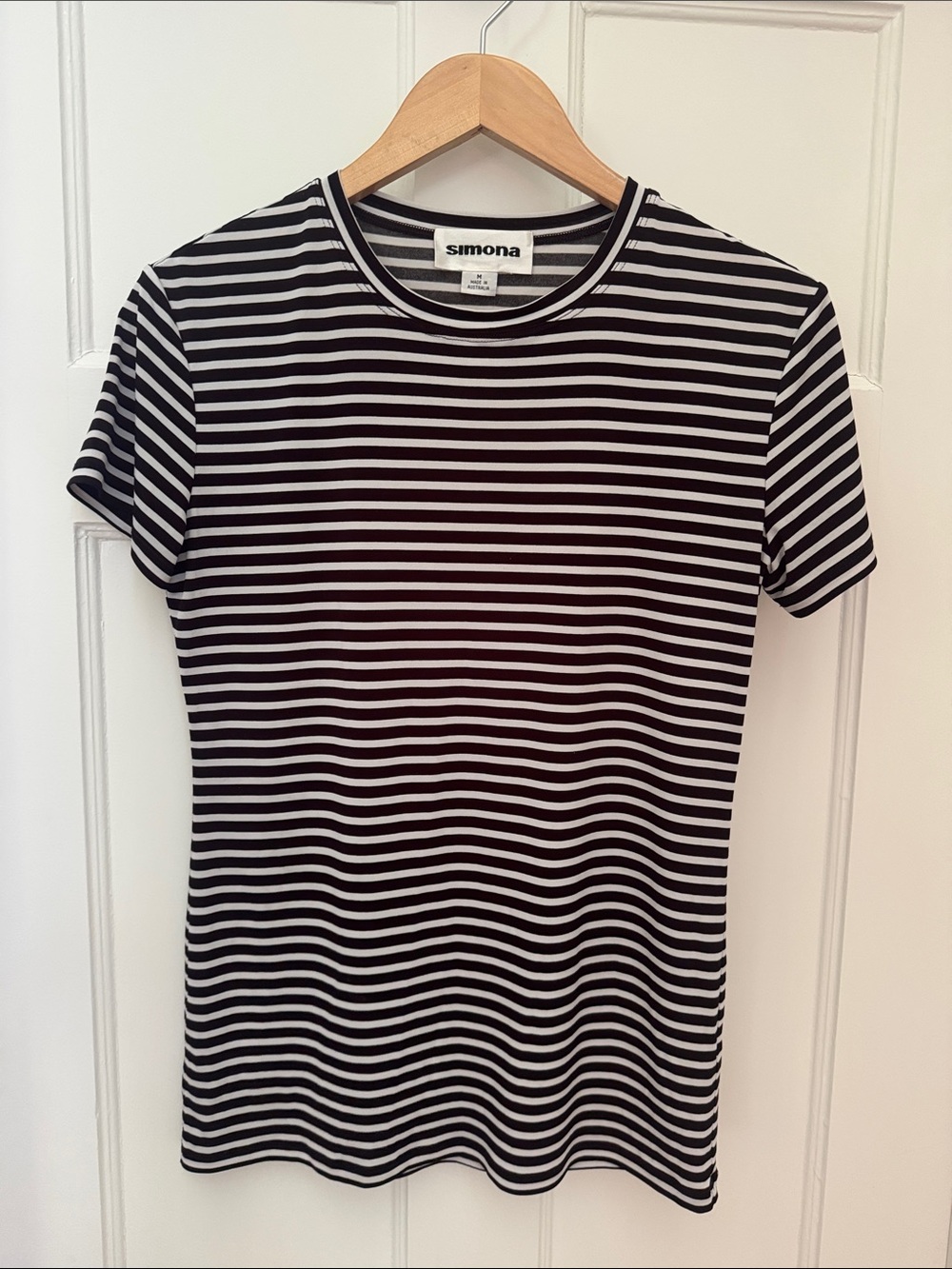 Simona Black & White Striped Stretch Tee (M)